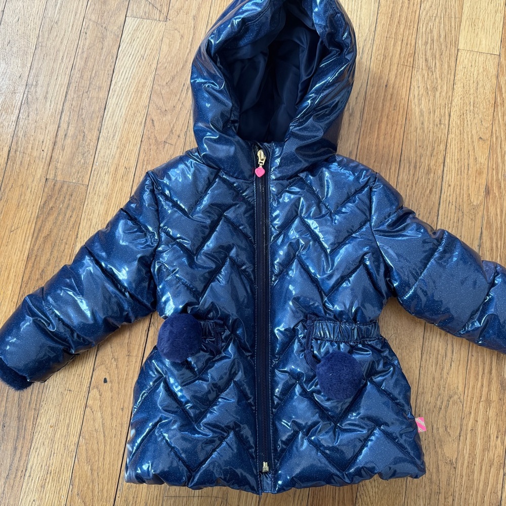 Billieblush 2T Puffer Jacket in shimmering blue wirh hood